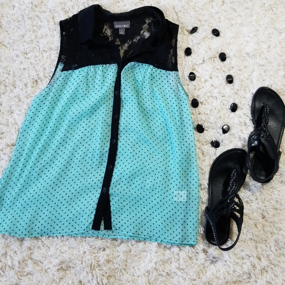Baby blue polka dot lace detail